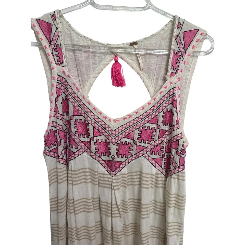 Free People Native Sun Embroidered Tunic Sand Size Large Boho Oversized - Picture 5 of 13